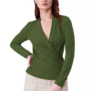 NWT Rachel Roy Women's V-Neck Surplice Wrap Blouse Top Green Size XL $65 3C623